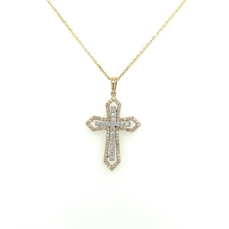 70105 14K TWO TONED .52CT DIAMOND WITH TRADITIONAL CENTER AND POINTED FRAME CROSS PENDANT