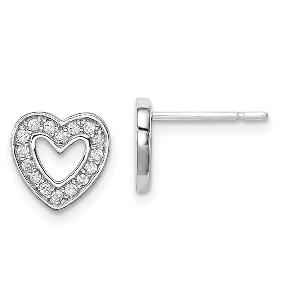 80019 STERLING SILVER OPEN HEART CUBIC ZIRCONIA STUDS