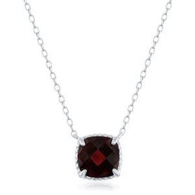 M-6062 CLASSIC STERLING SILVER CUSHION CUT GARNET WITH ROPE DESIGN HALO PENDANT SET