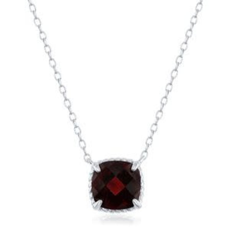 M-6062 CLASSIC STERLING SILVER CUSHION CUT GARNET WITH ROPE DESIGN HALO PENDANT SET