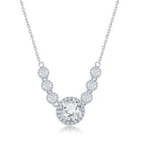 M-6266 CLASSIC STERLING SILVER ROUND CUBIC ZIRCONIA NECKLACE