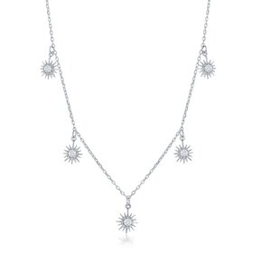 M-6605 Sterling Silver Hanging-Sun CZ Necklace