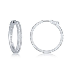 D-7240 STERLING SILVER BAGUETTE CUBIC ZIRCONIA 30MM  HOOP EARRINGS