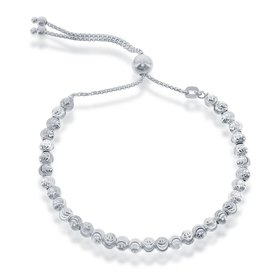 S-4995 CLASSIC STERLING SILVER DIAMOND CUT MOON BEAD BOLO BRACELET