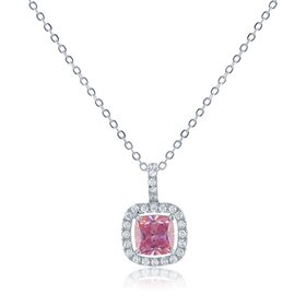 K-7041 Sterling Silver White CZ Square Pendant - Pink