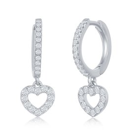 D-7303 Sterling Silver Small Huggie Hoop CZ Heart Earrings
