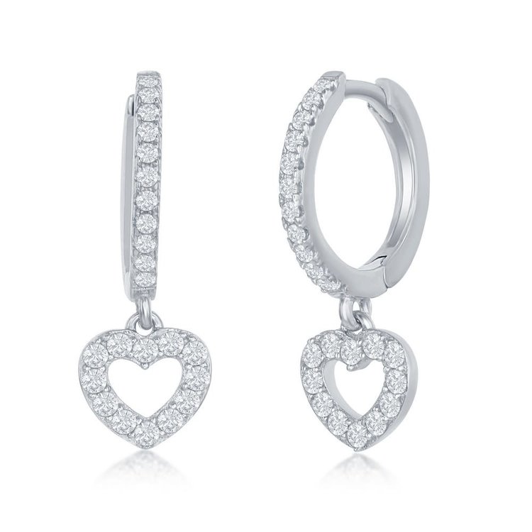 D-7303 Sterling Silver Small Huggie Hoop CZ Heart Earrings