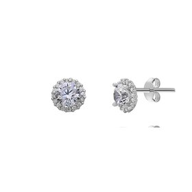 D-5677-4 Sterling Silver CZ Halo Round Stud Earrings