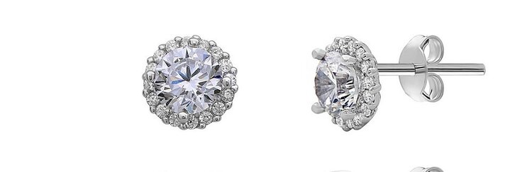D-5677-4 Sterling Silver CZ Halo Round Stud Earrings