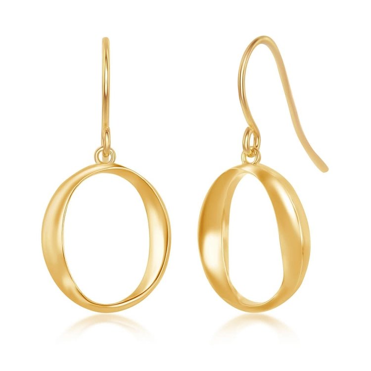 A-2649-GP STERLING SILVER GOLD PLATED 'O' DANGLING EARRINGS
