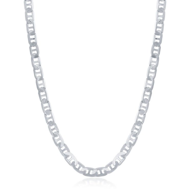 Q-5553-24 Sterling Silver 4.1mm Flat Marina Chain - Rhodium Plated