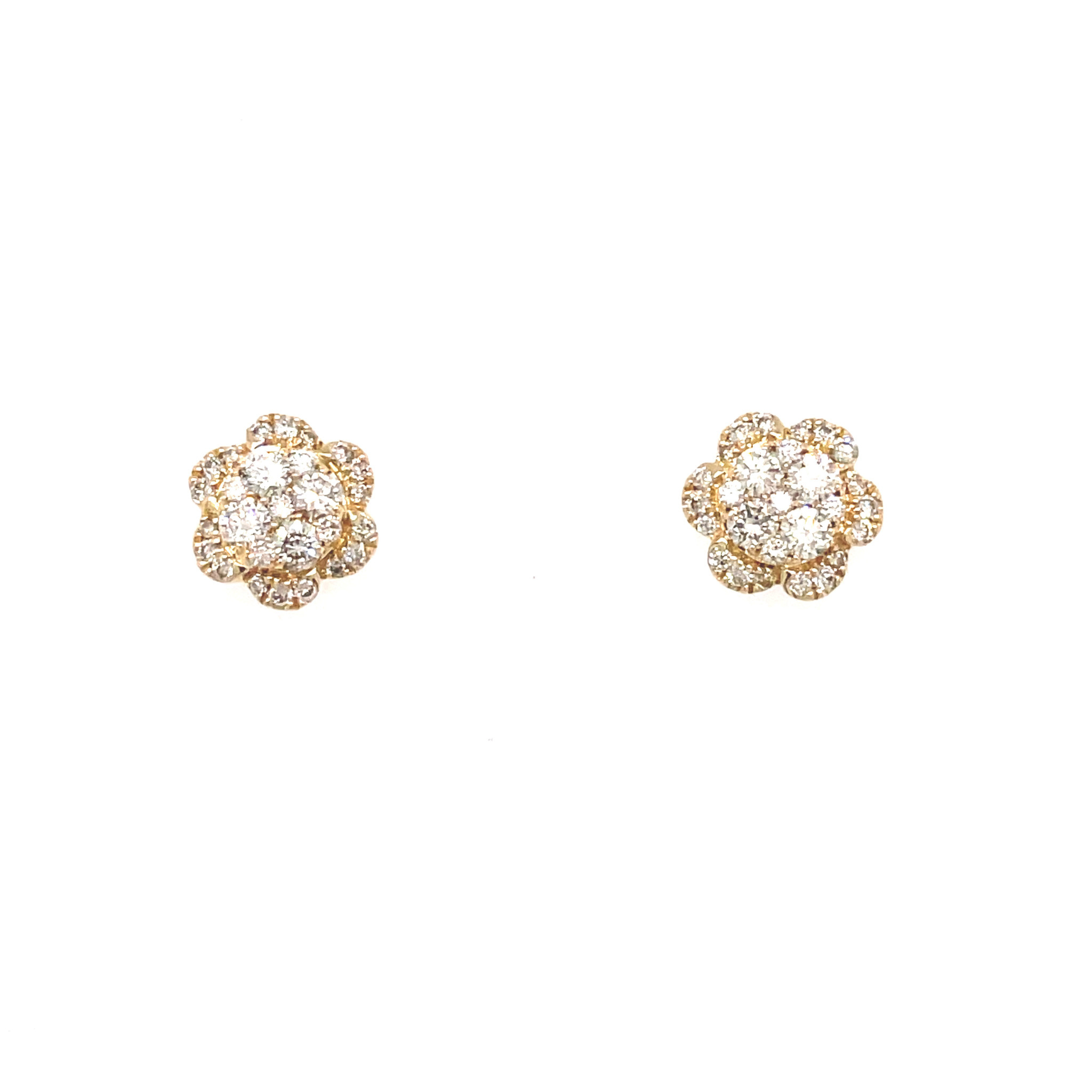 30069 14K YELLOW GOLD .95TCW DIAMOND FLOWER CLUSTER STUDS