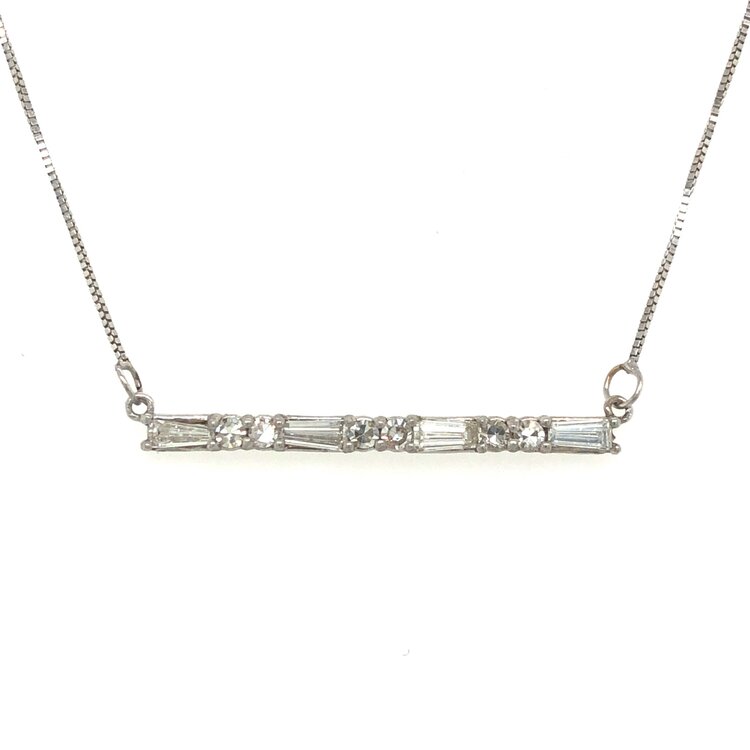 60028 14K WHITE GOLD .55TCW DIAMOND BAR BAGUETTE AND ROUND BAR NECKLACES