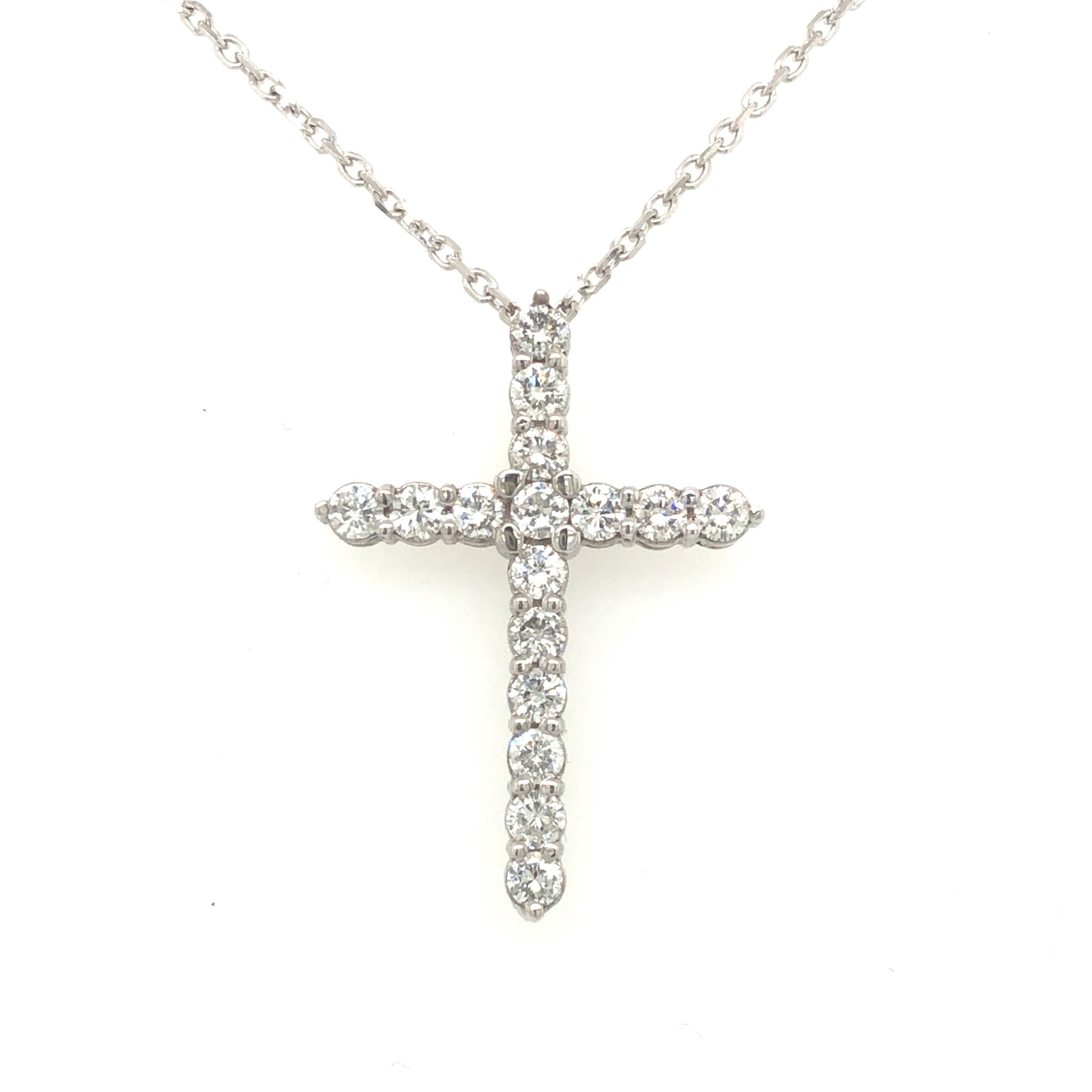 70122 14K WHITE GOLD 1.10TCW DIAMOND COMMON PRONG CROSS PENDANT SET