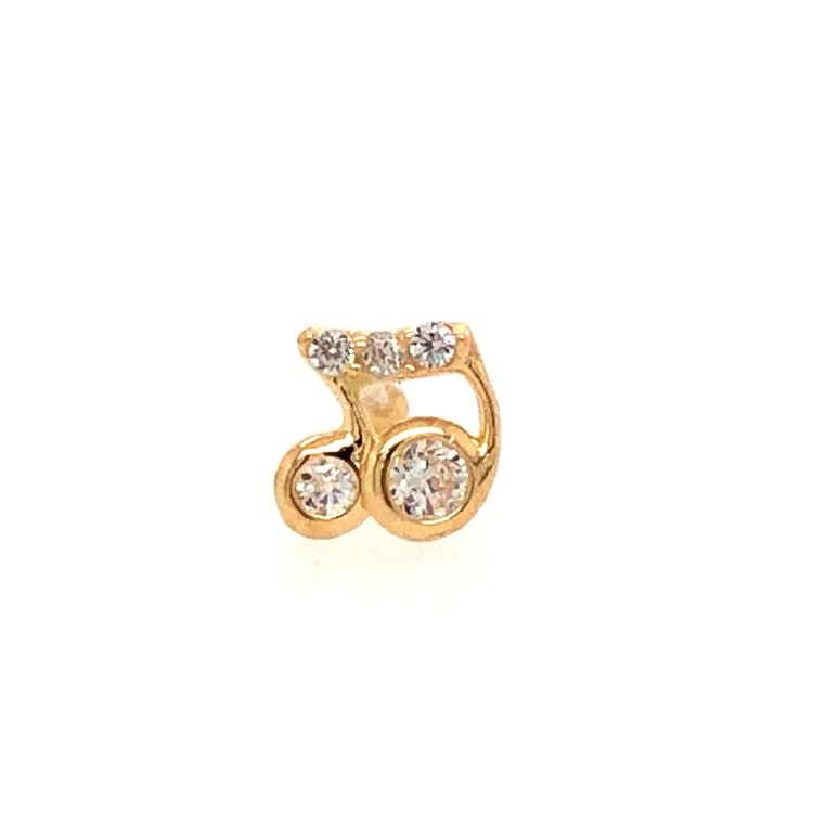 30322 14K YELLOW GOLD CUBIC ZIRCONIA MUSIC NOTE NOSE RING STUD