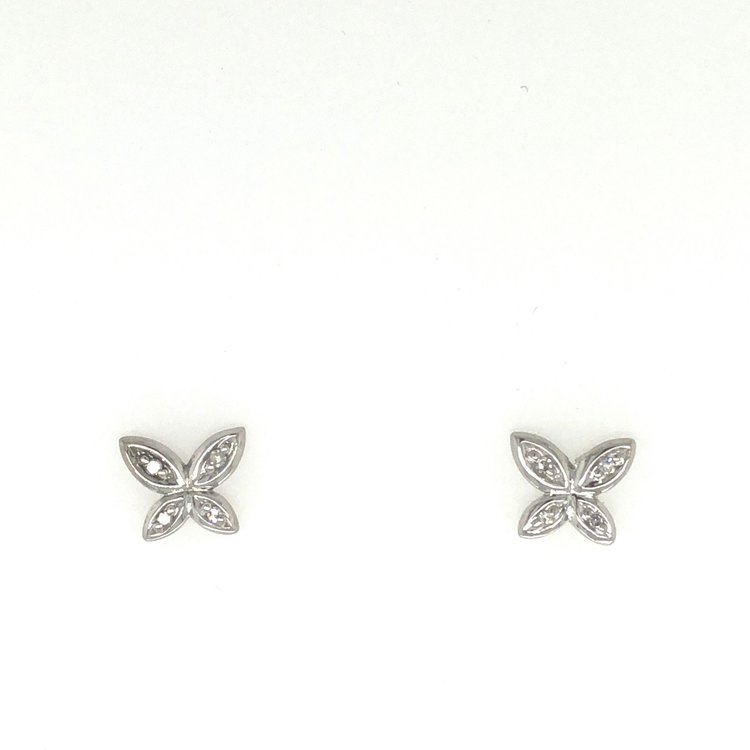 30323 14K WHITE GOLD .04TCW DIAMOND BUTTERFLY STUDS PUSH BACK