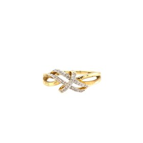 40092 10K YELLOW GOLD .12TCW DIAMOND DOUBLE X DESIGN OPEN WAVE RING
