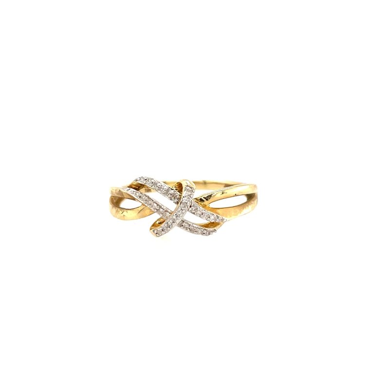 40092 10K YELLOW GOLD .12TCW DIAMOND DOUBLE X DESIGN OPEN WAVE RING