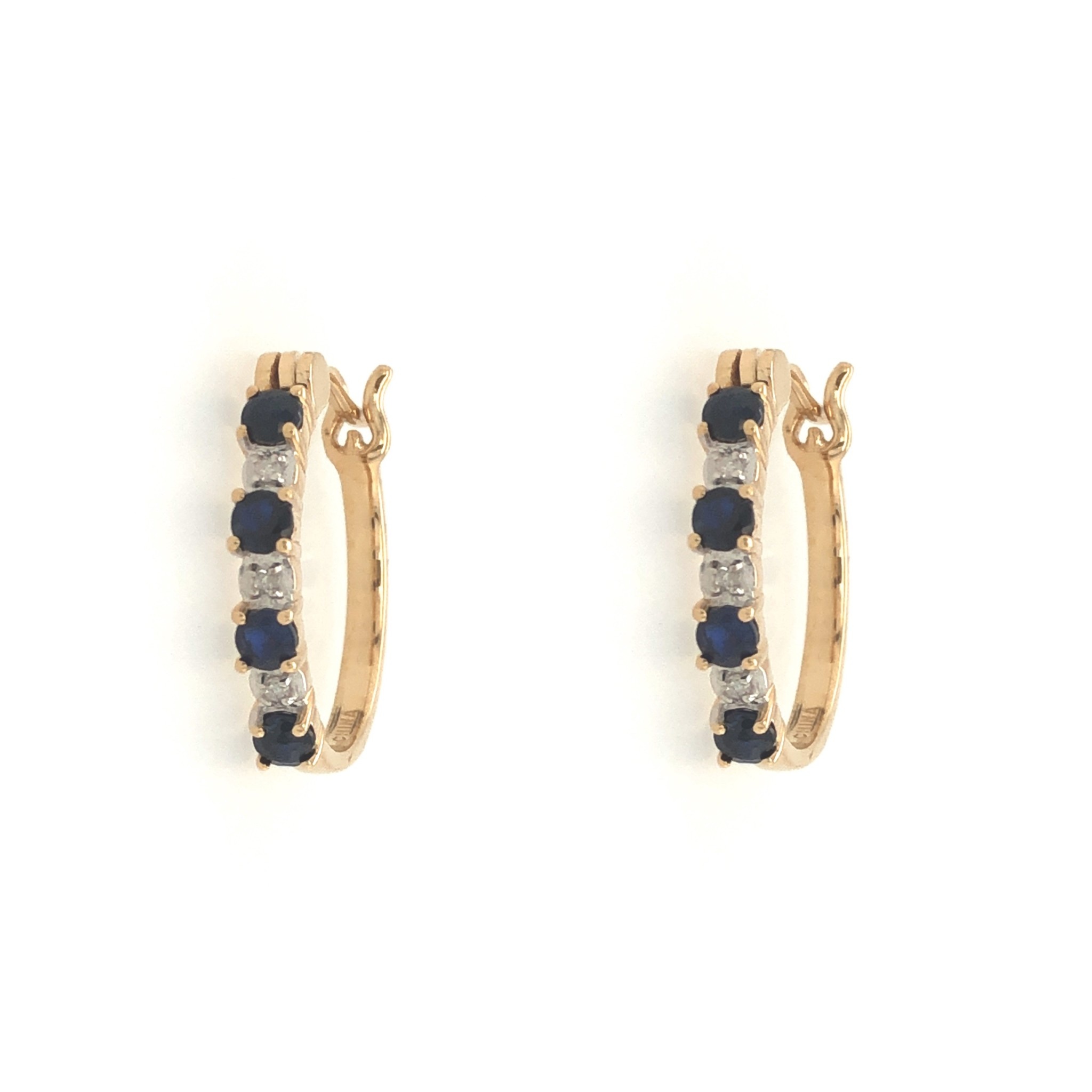 30325 10K YELLOW GOLD ROUND SAPPHIRE AND .10TCW DIAMOND SMALL HOOPS