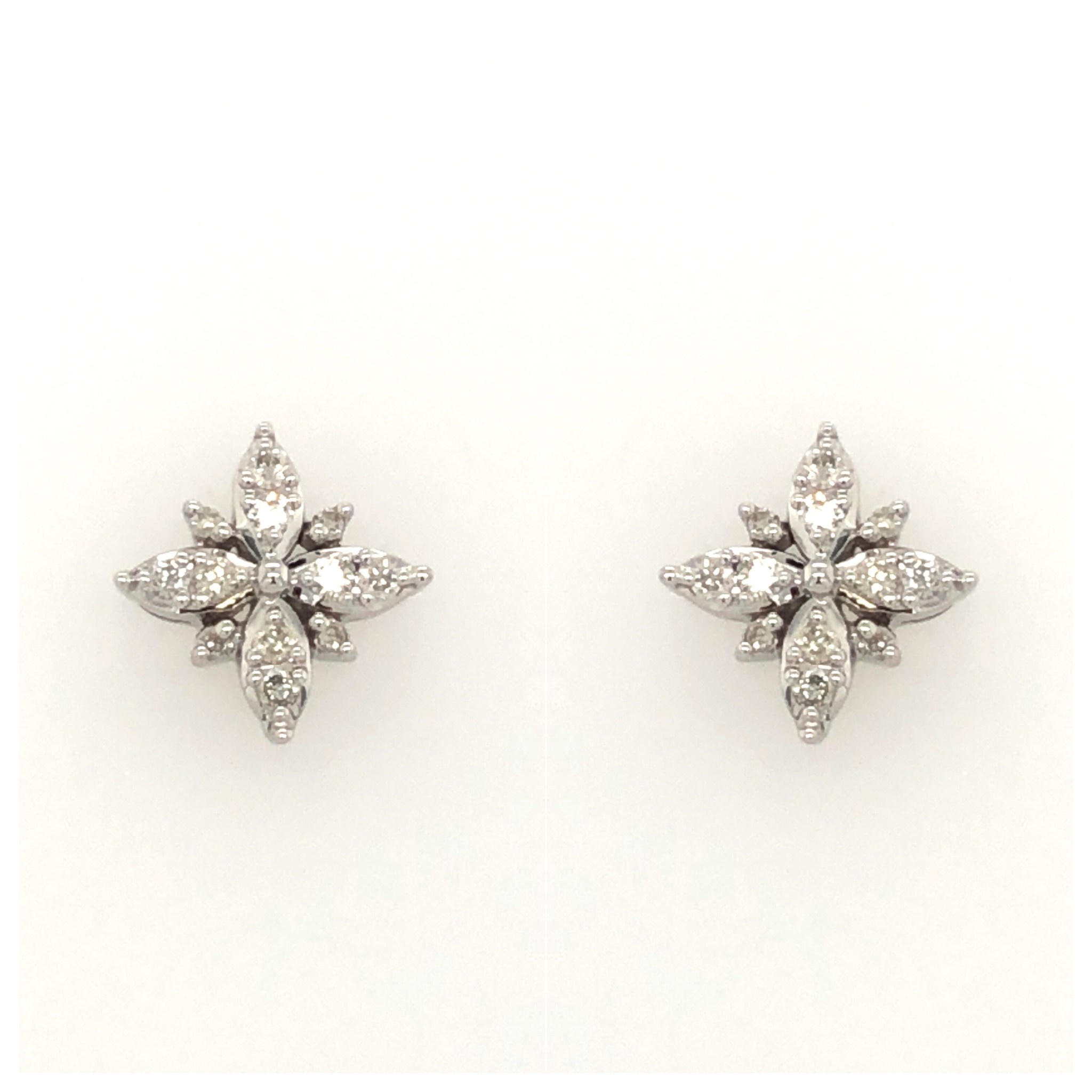 30328 10K WHITE GOLD .25TCW DIAMOND FLOWER PUSH BACK STUDS