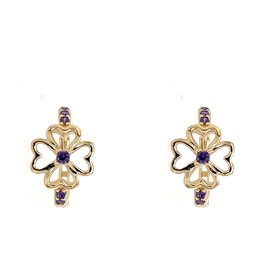 30361 14K YELLOW GOLD OPEN CLOVER LEAF PURPLE CUBIC ZIRCONIA HUGGIES