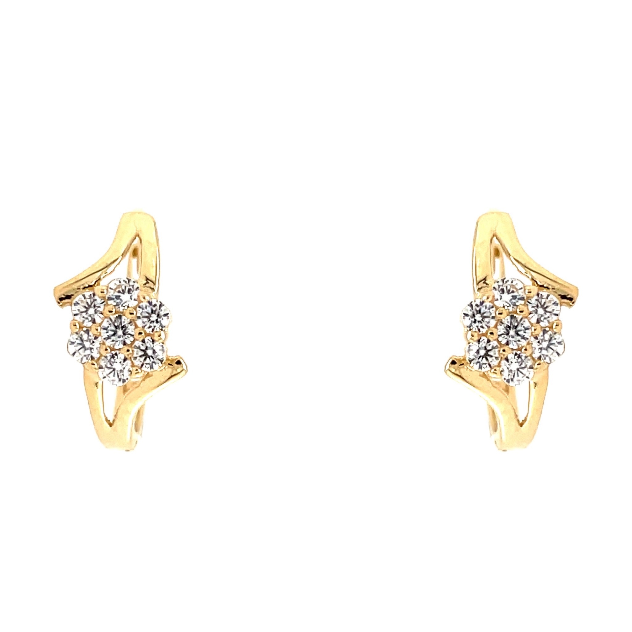 30356 14K YELLOW GOLD CLUSTER FLOWER CUBIC ZIRCONIA HUGGIES
