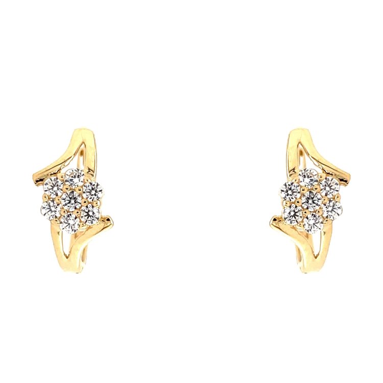 30356 14K YELLOW GOLD CLUSTER FLOWER CUBIC ZIRCONIA HUGGIES