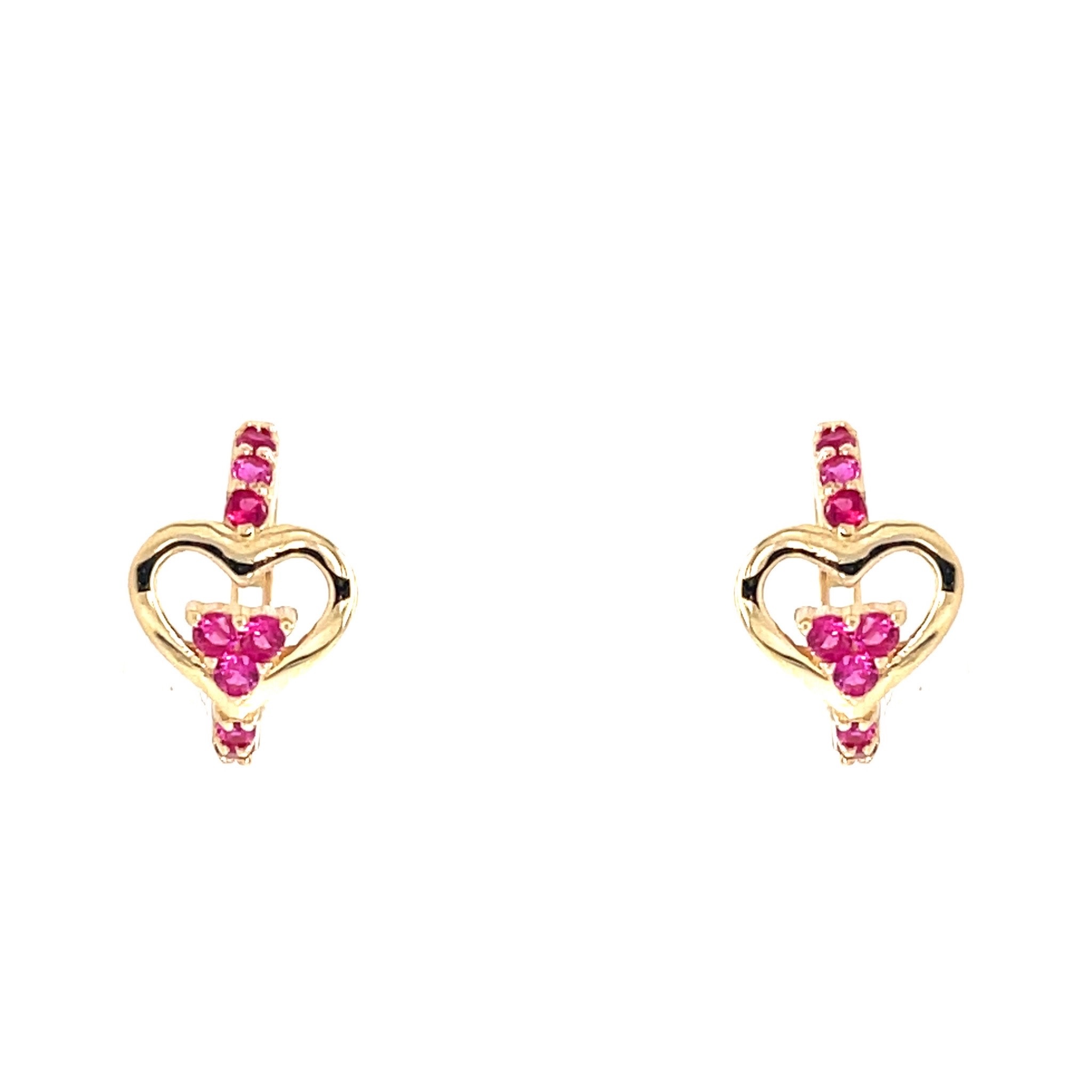 30352 14K YELLOW GOLD HEART MULTI COLOR CUBIC ZIRCONIA HUGGIES