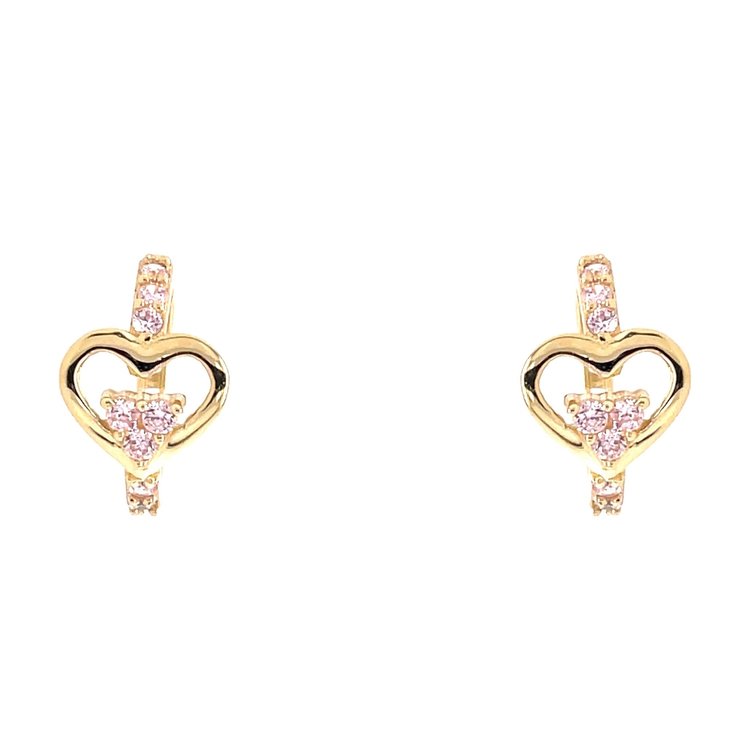 30352 14K YELLOW GOLD HEART MULTI COLOR CUBIC ZIRCONIA HUGGIES