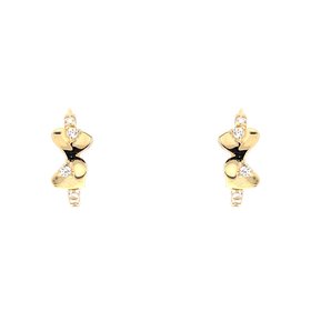 30338 14K YELLOW GOLD DOUBLE HEART CUBIC ZIRCONIA HUGGIES