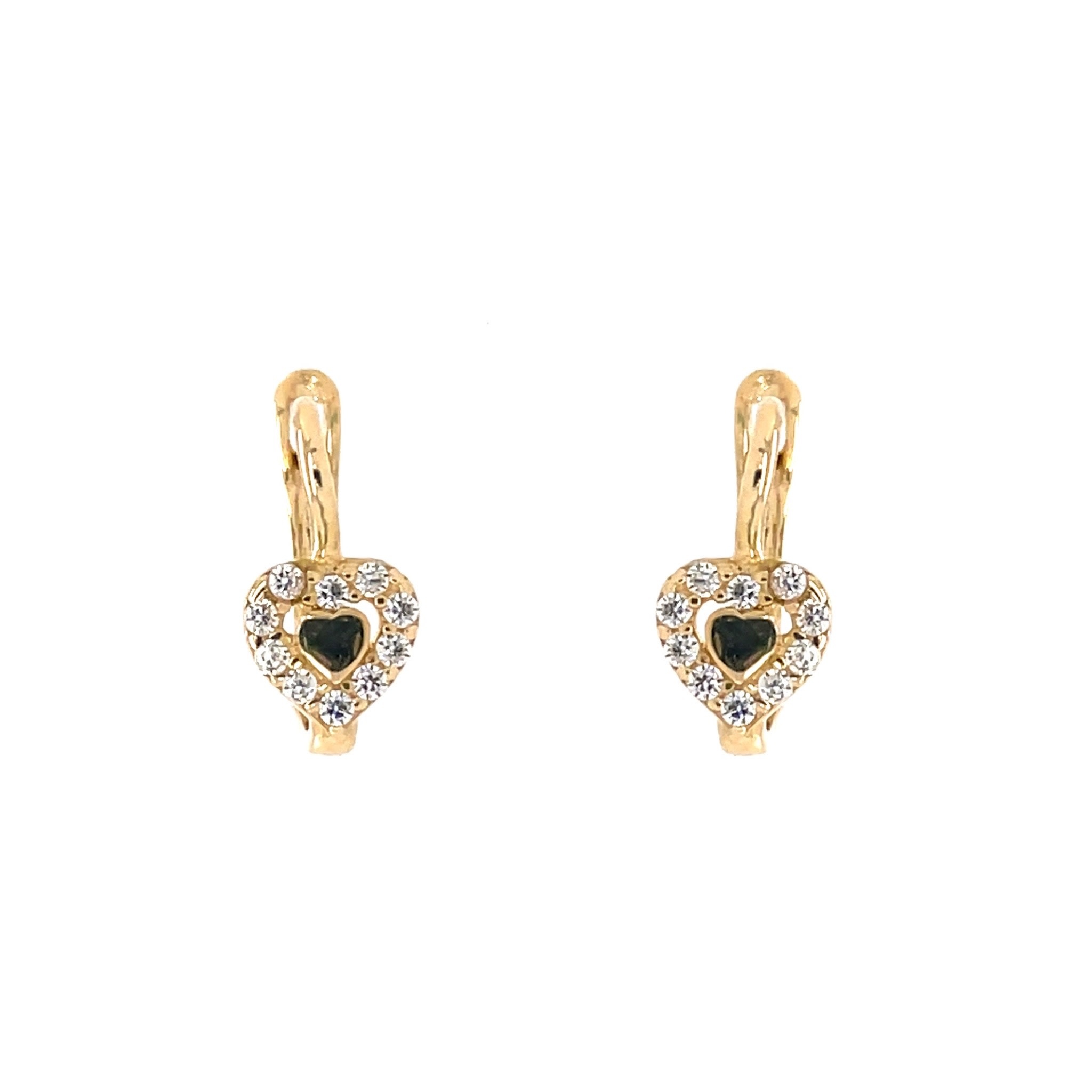 30349 14K YELLOW GOLD HEART AND CUBIC ZIRCONIA HALO HUGGIES
