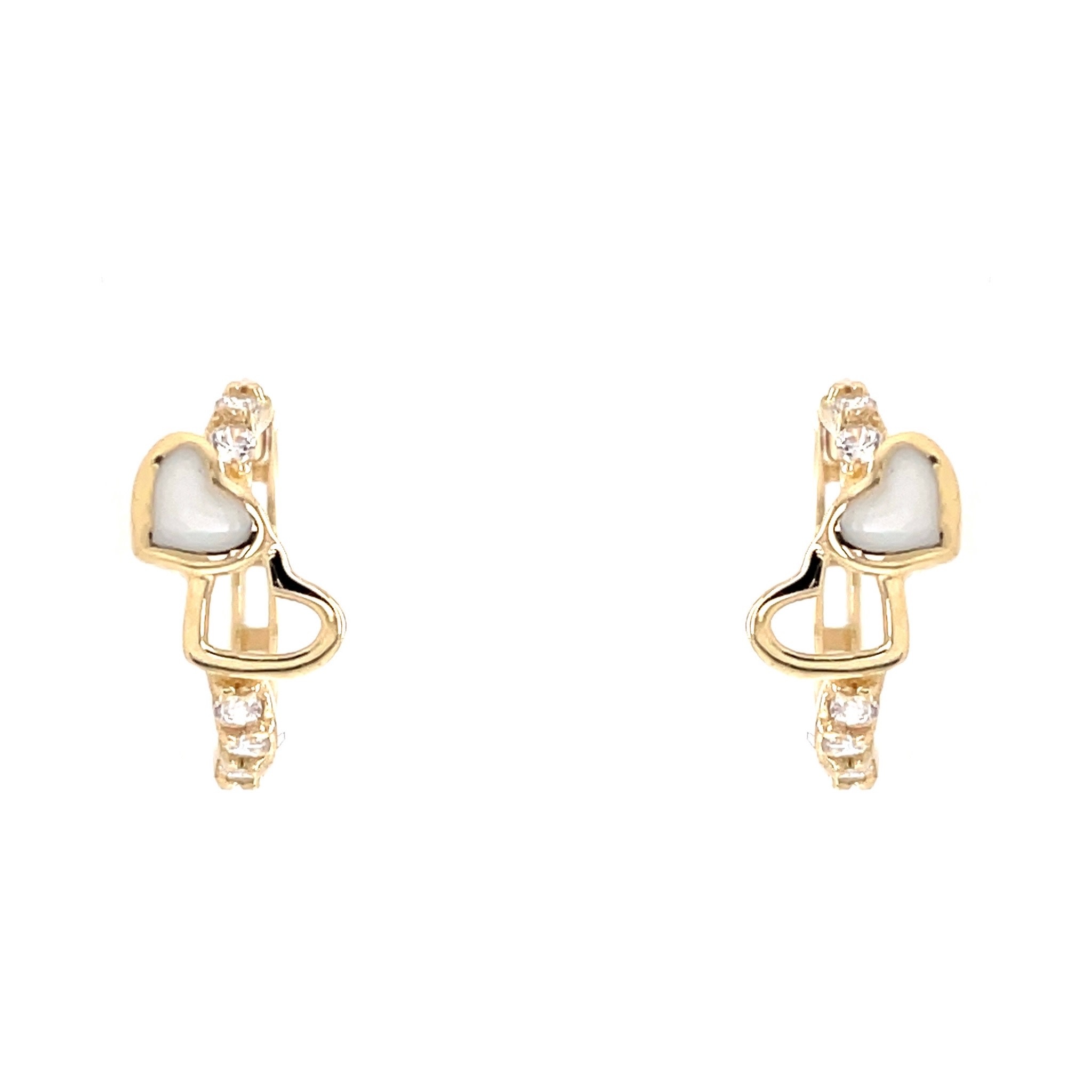 30351 14K YELLOW GOLD ENAMEL AND OPEN DOUBLE HEARTS CUBIC ZIRCONIA HUGGIES