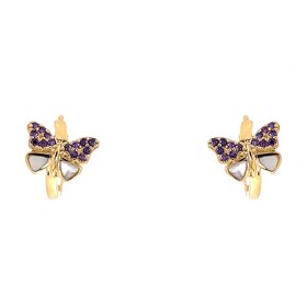 30347 14K YELLOW GOLD MOTHER OF PEARL AND MULTI COLOR CUBIC ZIRCONIA BUTTERFLY HUGGIES