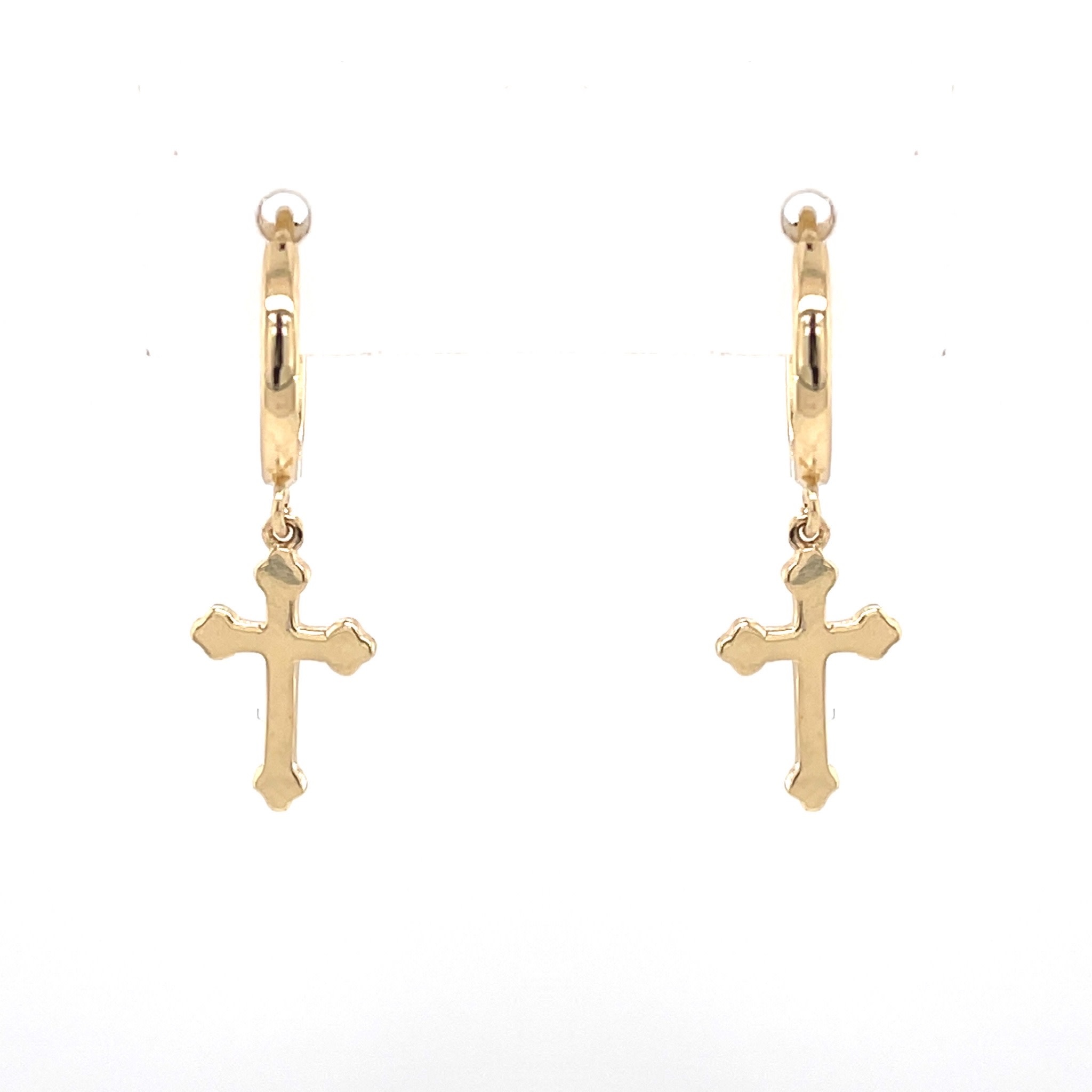 30363 14K YELLOW GOLD HANGING CROSS HUGGIES