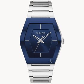 BULOVA GEMINI DARK BLUE DAIL CURV FACE STAINLESS STEEL MENS WATCH