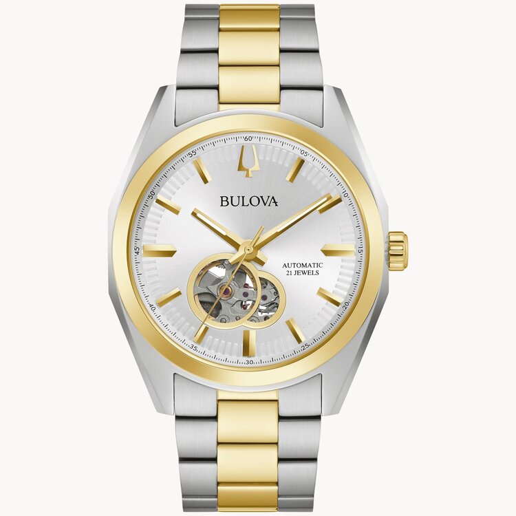 BULOVA SURVEYOR 2 TONE SKELETON FACE AUTOMATIC MOVEMENT MENS WATCH