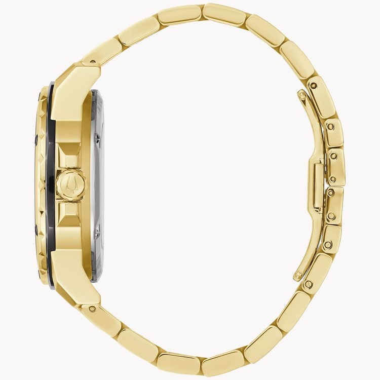 BULOVA MARINE STAR BLACK SKELETON DAIL AUTOMATIC MOVEMENT GOLD TONE MENS WATCH