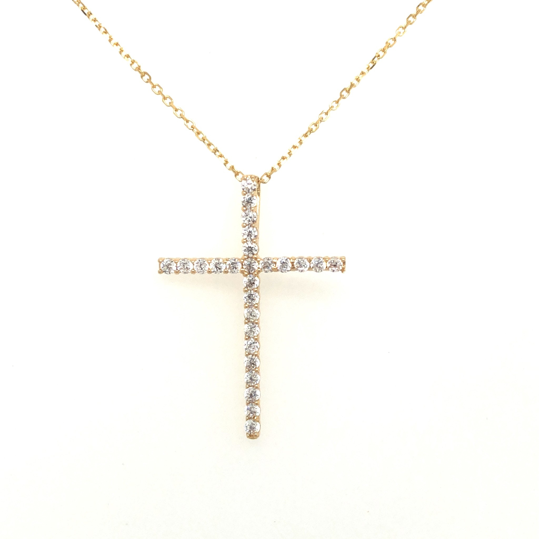 70130 14K YELLOW GOLD 1” CUBIC ZIRCONIA CROSS SET