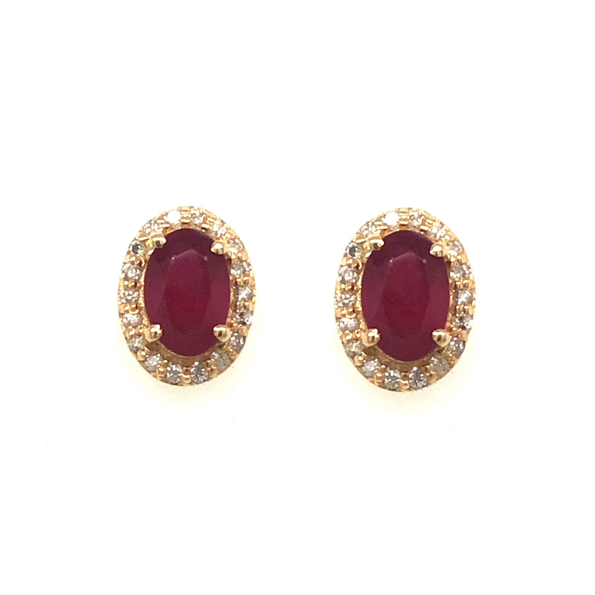 30370 14K YELLOW GOLD OVAL SHAPE 1.25TCW RUBY .14TCW DIAMONDS PUSH BACK STUDS