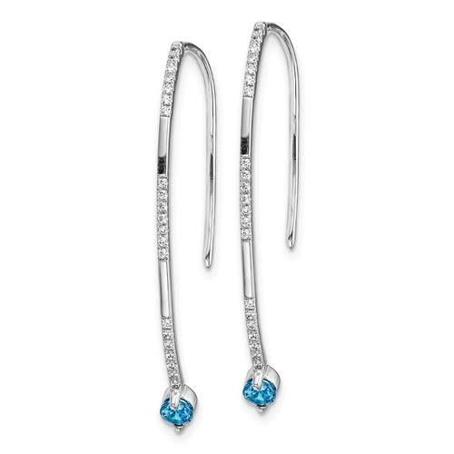 30376 14K WHITE GOLD DIAMOND AND BLUE TOPAZ HANGING EARRINGS