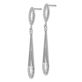 30377 14K WHITE GOLD DIAMOND CUT OPEN DROP SHAPE DANGLING EARRINGS