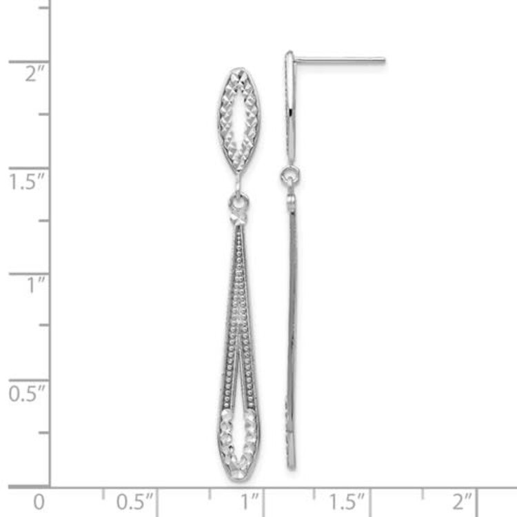 30377 14K WHITE GOLD DIAMOND CUT OPEN DROP SHAPE DANGLING EARRINGS