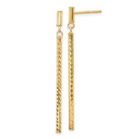 30380 14K YELLOW GOLD DIAMOND CUT BAR DANGLE EARRINGS