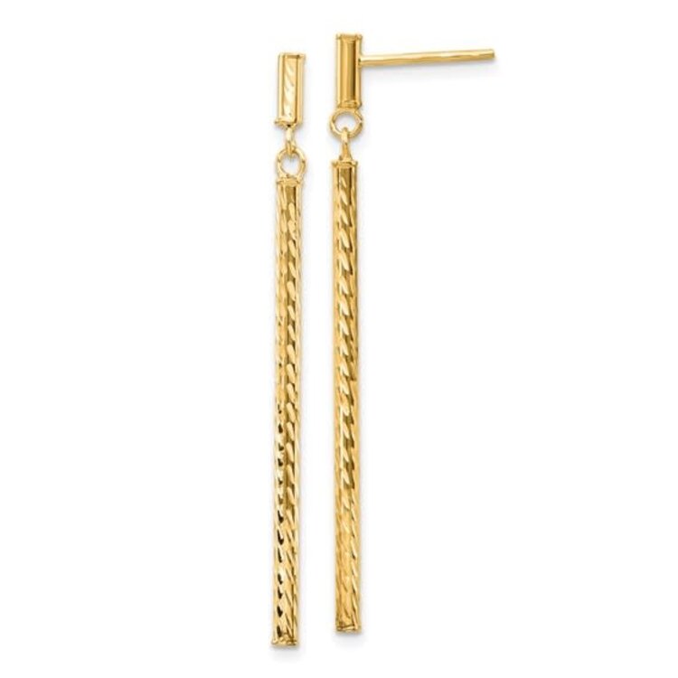 30380 14K YELLOW GOLD DIAMOND CUT BAR DANGLE EARRINGS