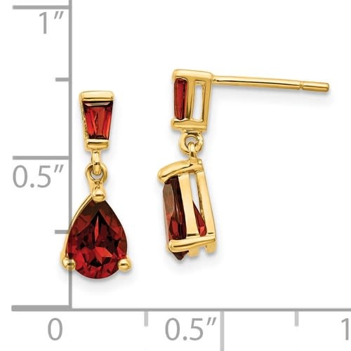 30381 14K YELLOW GOLD PEAR SHAPE DANGLING GARNET EARRINGS