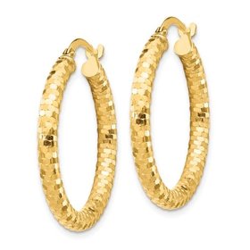 30383 14K YELLOW GOLD DIAMOND CUT 3.25" 1” HOOPS