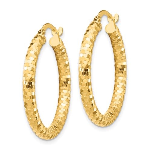 30383 14K YELLOW GOLD DIAMOND CUT 1” HOOPS