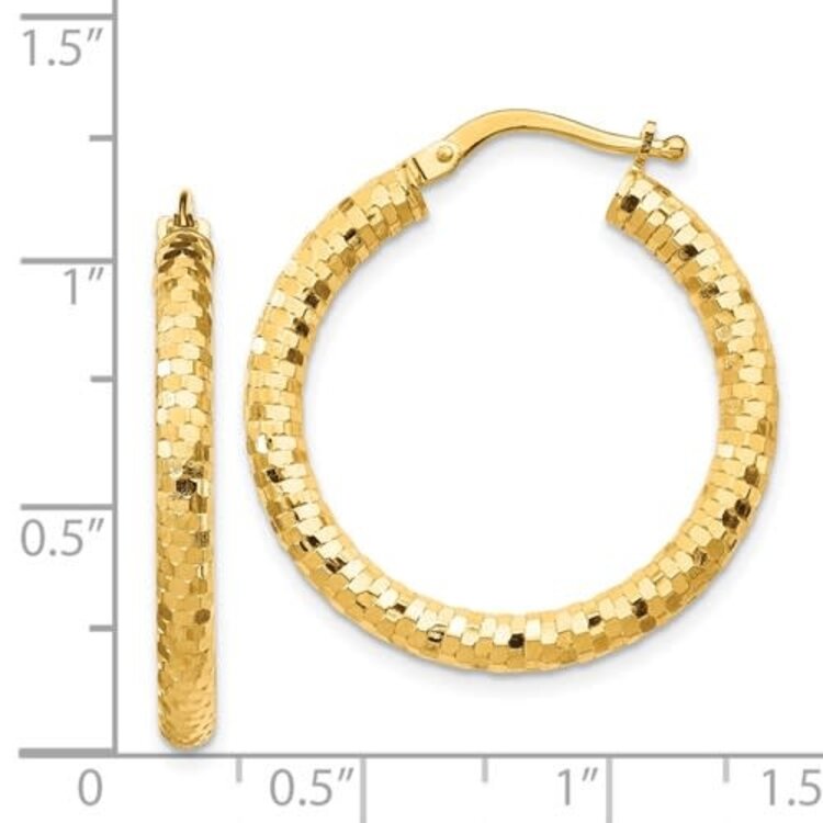 30383 14K YELLOW GOLD DIAMOND CUT 1” HOOPS