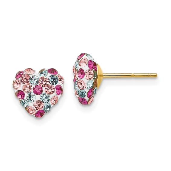 30386 14K YELLOW GOLD MULTI COLORED CRYSTAL 8MM HEART EARRINGS