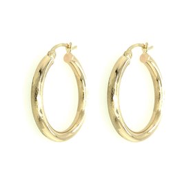 30388 14K YELLOW GOLD 3MM 1”  HIGH POLISH AND DIAMOND CUT TUBE HOOPS
